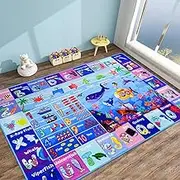 DINSUMRUG ABC Kids Rug for Playroom 59"×39.4" Ocean Rug Baby Play Mat Alphabet Mat Sea Animal Number Shape Classroom Kids Playroom Carpet Early Learning Carpet for Preschool Toddlers