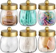 6 Pack Qtip Holder Bathroom Set, SheeChung Plastic Mason Jar 6 Pack, Gold