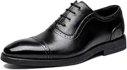 ZJSCNBE Leather Shoes Top Layer Cowhide Dress Men's Business Leather Shoes Genuine Leather Three-Joint Brock Carved British Style(Black,40)