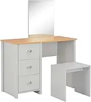 Modern Grey Dressing Table with Mirror and Stool - 104x45x131 cm, Spacious Storage, Engineered Wood Vanity Set for Bedroom, Makeup Desk with 3 Drawers and Comfortable Chair