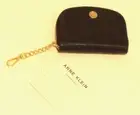 ANNE KLEIN Black Curved Card Case Coin Holder Key Fob Vegan Leather NWT