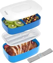 [Bentgo] Classic - Adult Bento Box, All-in-One Stackable Lunch Box Container with 3 Compartments, Plastic Utensils, and Nylon Sealing Strap, BPA Free Food Container (Blue)