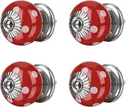 Ceramic Knob,Cabinet,Furniture Pull Handles,Door Pull,Drawer Pull Handle,4pcs Ceramic Knobs Drawer Knob Round Pull Handle Home Door Cabinet Cupboard Wardrobe Dresser Replacement Red (Color : Red)