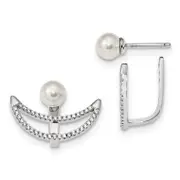 Sterling Silver Rhodium-Plate Shell Pearl & Cz Detachable Earring