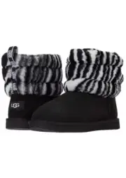 New UGG Mini Fluff Kids Zebra Genuine Shearling Boots Black US 11M