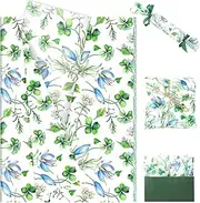 100 Sheets Wildflower Shamrock Tissue Paper, 20 x 14in Watercolor Shamrock Wildflower Print Wrapping Tissue Paper for St. Patrick's Day Spring Party Supplies