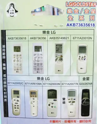 [百威電子] 冷氣遙控器 樂金 LG 金星 GOLDSTAR 全系列 採用原廠模具 (AKB73635618)