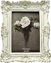 CISOO 4x6 Vintage Picture Frame, Antique Ornate White with Gold Photo Frame, for Table Top and Wall Display, Decorative Floral Design Retro Home Decor, Photo Gallery Art