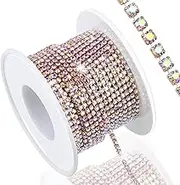 Dowarm 10 Yards 2MM Crystal Rhinestone Close Chain Trim for Sewing Crocs Shoes Clothes Cups, SS6 Claw Rhinestone Chain for Craft Jewelry Wedding Bouquet DIY Decoration, Rose Gold AB