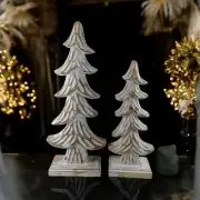 Handmade Wooden Christmas Tree Set | Antique White Tabletop Holiday Decor | Mang