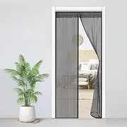 Magnetic Fly Screen Door Mesh, Heavy Duty Fly Door Screen Mesh Curtain with Powerful Magnets, No Drilling Magnetic Curtain with Magic Tape, Keeps Bugs Out, Kid Friendly (Black, 90x210cm(35x83inch))