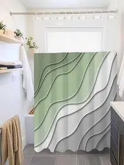 Clblhlolkuy Waterproof Shower Curtain for Bathroom, Sage Green Grey Lines Abstract Art Hotel Fabric Soft Bath Curtain with Semi-Transparent Top Window & Hooks, 72"x72"
