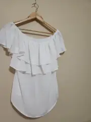 New York & Company White Ruffle Sleeve blouse Size M