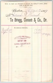 Bragg, Conant & Co (Looking Glasses) Boston, MA 1889 Statement J.P. Marsh*