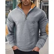 Men's Sweatshirt Quarter Zip Sweatshirt Black Wine Khaki Light Grey Dark Gray Half Zip Color Block Patchwork Sports Outdoor Daily Holiday Polyester Streetwear