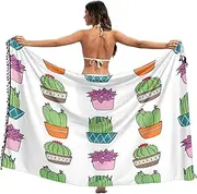 [RPLIFE] Potted Cacti Succulents Decorative Pots Beach Sarong Cover Up, Fringe Sarong Wrap for Summer Beach/pool, Large, Potted Cacti Succulents Decorative Pots, Large
