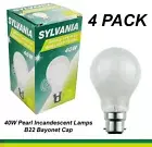 4 x 40W Incandescent Light Globes Bulbs B22 Bayonet Warm White Dimmable Pearl
