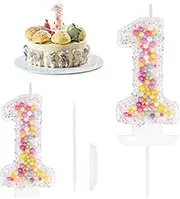 Pastel Pearl Sequin 1st Birthday Candles for Girls, Number 1 Candle, Macaron Candles, Number Birthday Candles for Cakes, First Birthday Candle, Cake Candles Cake Topper Decorations for Birthday Party