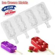 Large Silicone Frozen Ice Cream Mold Juice Popsicle Maker Lolly Mould 4 Cell