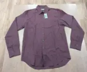$295 Mens Canali Tonal Herringbone LS Button Up Sport Shirt Light Dark Red Large