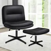 1 ALFORDSON Office Chair Ottoman Set Cross-legged Seat Black