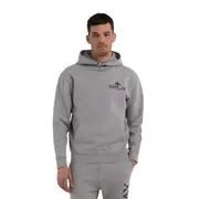 Replay Mens Crew Fleece Archive Logo Hoodie w/ Button Collar Grey