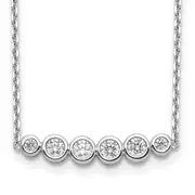 Sterling Silver Shimmer Rhodium-Plated 16 Inch 6 Stone Cz Bar Necklace With 2 Extender
