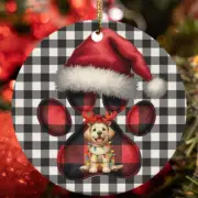 Reindeer Labrador Retriever Dog Buffalo Plaid Christmas Ornament Gift Tree Decor