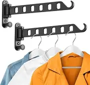 SKIKEN Wall Mounted Clothes Hanger with Swing Arm, Laundry Room Dryer Rack, Folding Valet Hook, Sturdy Hanging, Foldable 180°Rotation, Solid Aluminum (2-Pack, Black)