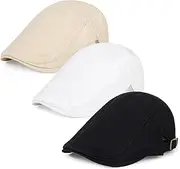 [Geyanuo] 3Pcs Cotton Newsboy Hat for Men Cool Adjustable Flat Cap, # -Black+white+khaki, One Size