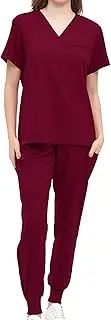 [kowaku] Female Uniform Scrub Set, Nursing Work Suits, Soft Breathable V Neck Short Sleeve Nurse Top Pants with Pockets, Work Clothes