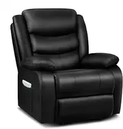 ALFORDSON Recliner Chair, Ergonomic Armchair, PU Leather Lounge Sofa Padded Single Couch with 165° Recline, Triple-Layered Backrest, 2 Spacious Side Pockets and Padded Seat, Black