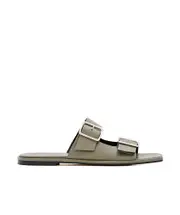 leather flat sandals 37.5,37,39.5 Green