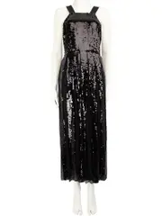 Black Square Neck Sequin Midi Dress