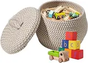 Woven Organizer Basket - Decorative Storage Container, Round Rope Storage | Cotton Rope Vanity Box, Compact Round Basket Lid, Multi-Use Organizer for Home Office Napkins Toys Makeup Towels