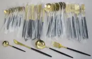 Lot of 96 Black and Gold Stainless Steel Silverware Utensil - Service for 24