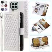 Samsung Galaxy M33 Luxury Rhombic Wallet Case,Leather Zipper Flip Card PhoneCase