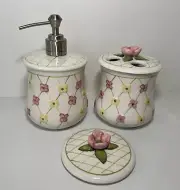 Longaberger Dogwood Lattice - Soap Dispenser, Toothbrush Holder - Vanity Set