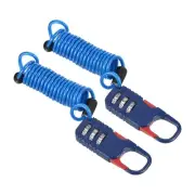 2 Pack 3 Digit Combination Lock with 1.64Ft Spring Cable, Helmet Padlock Blue