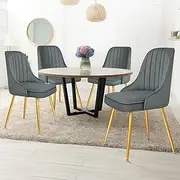 [ALFORDSON] Velvet Dining Chairs Set of 4, Kitchen Chair with Metal Legs & Adjustable Floor Protector, Reading Seating for Home Cafe Coffee Table, Max 150kg, Grey