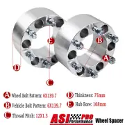 2PCS Hub Wheel Spacers 6studs 6x139.7 M12xP1.5 CB=75mm For TOYOTA 4WD MS01 (for: Toyota)