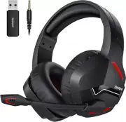 BINNUNE Wireless Gaming Headset with Microphone for PC PS4 PS5, Black/Red