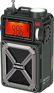 ZHIWHIS Shortwave Radio with Bluetooth, AM/FM/SW/NOAA Weather Emergency Radios, Hand Crank/Solar/4000mAh Power Bank/SOS/White Noise/Bass/Flashlight/Retro Receiver with Preset, Support USB/TF ZWS-702X