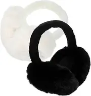 [Minkissy] 2pcs Foldable Furry Ear Warmers for Women Earmuffs for Cold Weather Comfortable Stylish Ear Protection for Winter Outdoor Activities