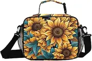 Sunflower Black Closeup Insulated Lunch Box for Women Men - Ideal for Work, Picnics - Includes Adjustable Shoulder Strap