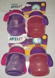 2x 2-pack Philips Avent My Easy Sip Cup 200ml - 4 Total (Pink+Purple) with Grips