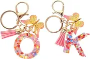 [HAPINARY] 2Pcs Decorative Pendant Keychain Initial Keyring with Heart Sequins and Tassels Practical Key Decor for Bags Cars and Everyday Use