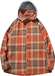 DuBom Mens Big and Tall Tee Shirts Men Autumn and Winter Casual Shirt Plaid Print Hooded Collar Long Sleeve Shirt Blouse Vertical Striped Shirt Men