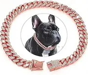 Dog Chain Collar Diamond Link Dog Collar Dog Necklace Metal Cat Chain Pet Crystal Collar Jewelry Accessories for Small Medium Large Dogs Cats (Rose Gold, 25cm)