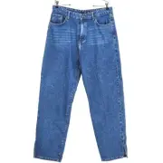 Nasty Gal Organic Denim Split Hem Straight Leg Jeans Womens Size 12 Mid Blue